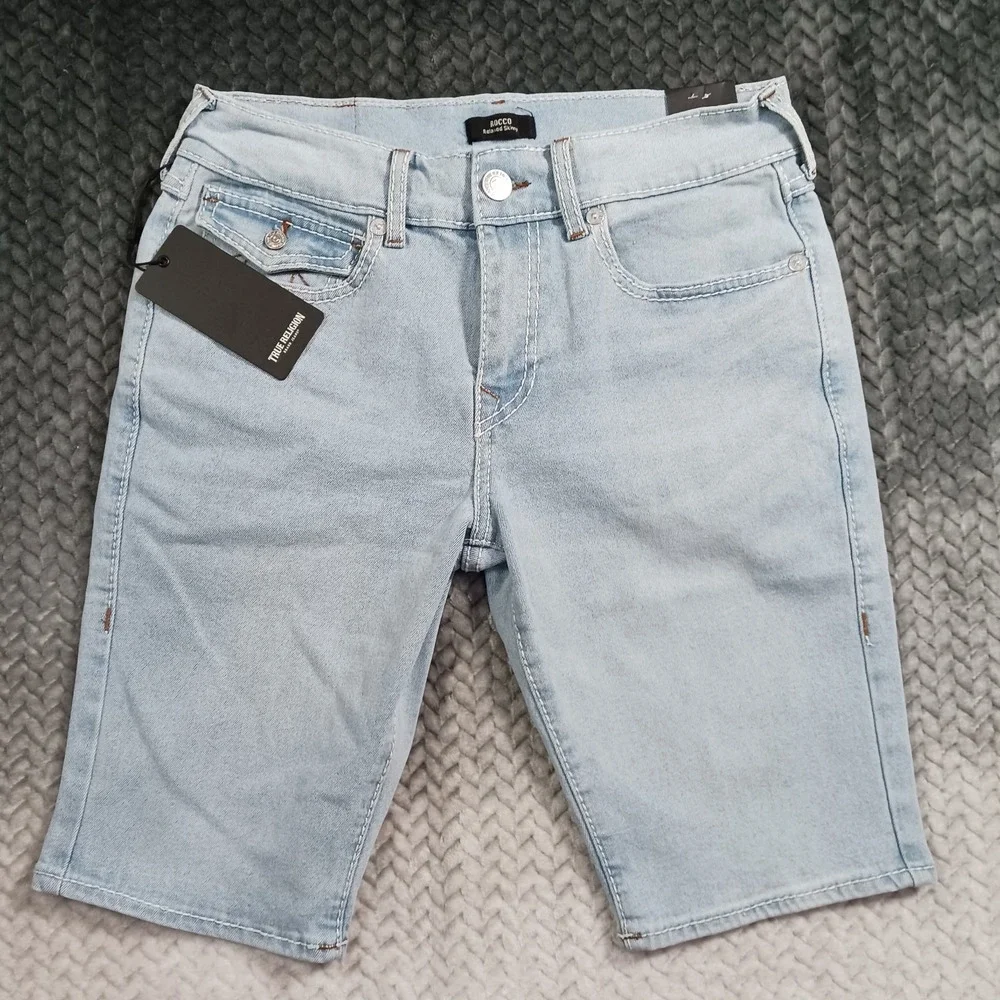 True Religion Rocco Shorts Mens 30 Blue Cotton Denim Bermuda Relaxed Fit Stretch